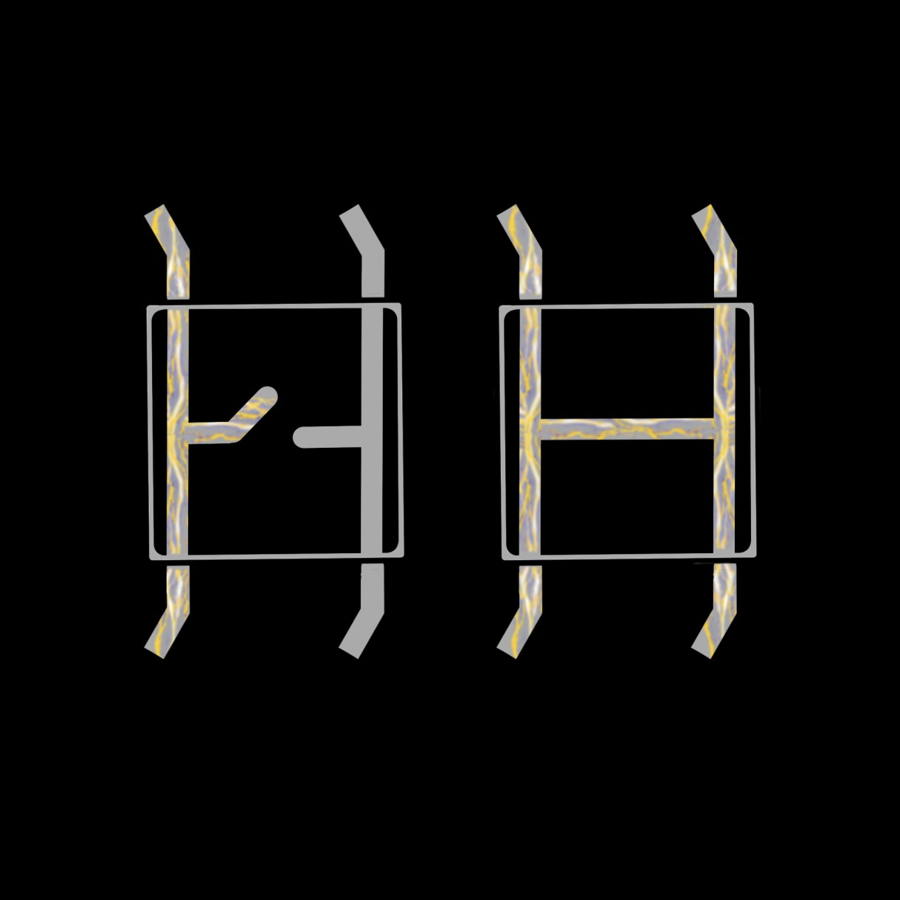 Inside a push button: two pairs of legs that get connected when pressed