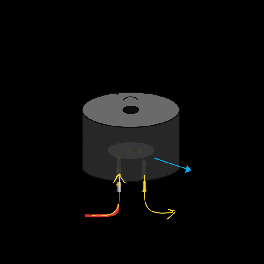 A piezo buzzer: pulses flex a thin disc inside to make sound
