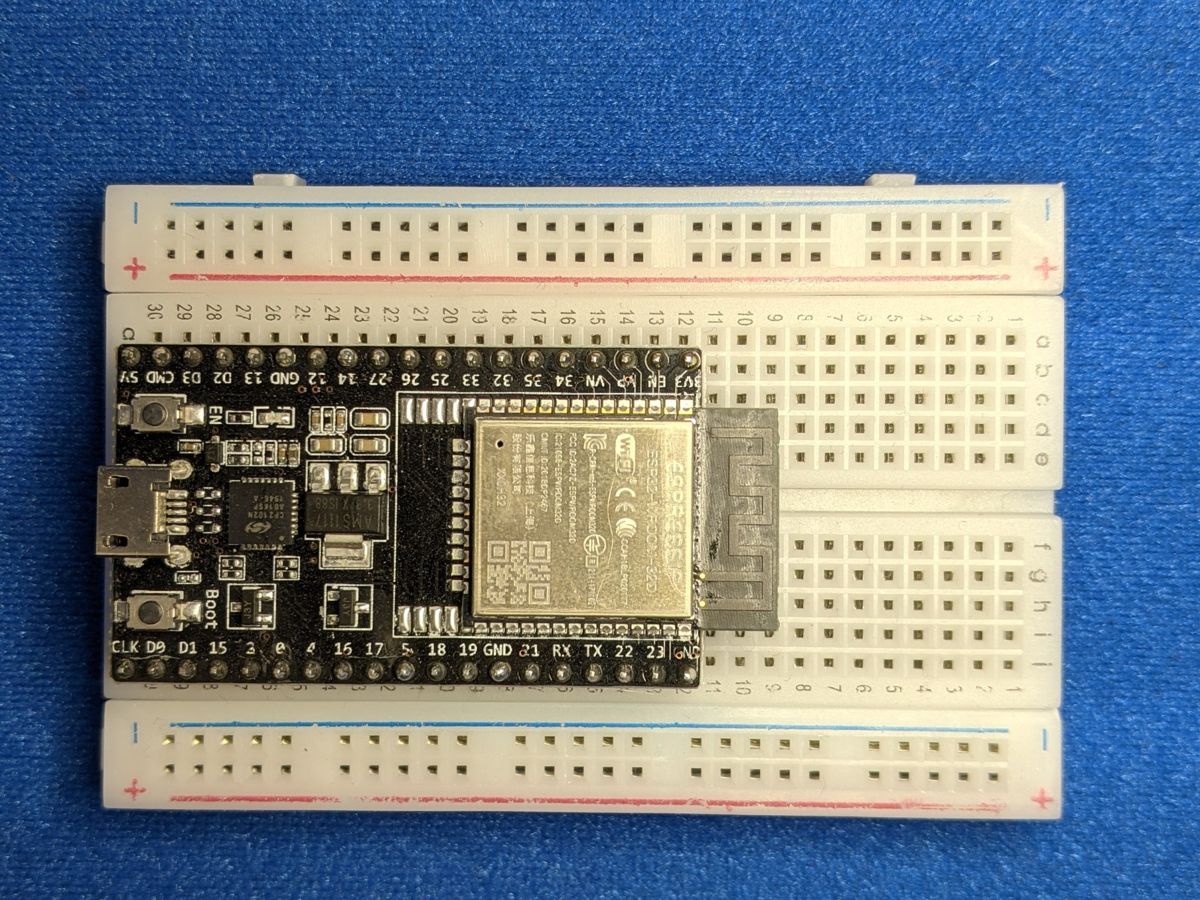 ESP32 pressed into a single breadboard