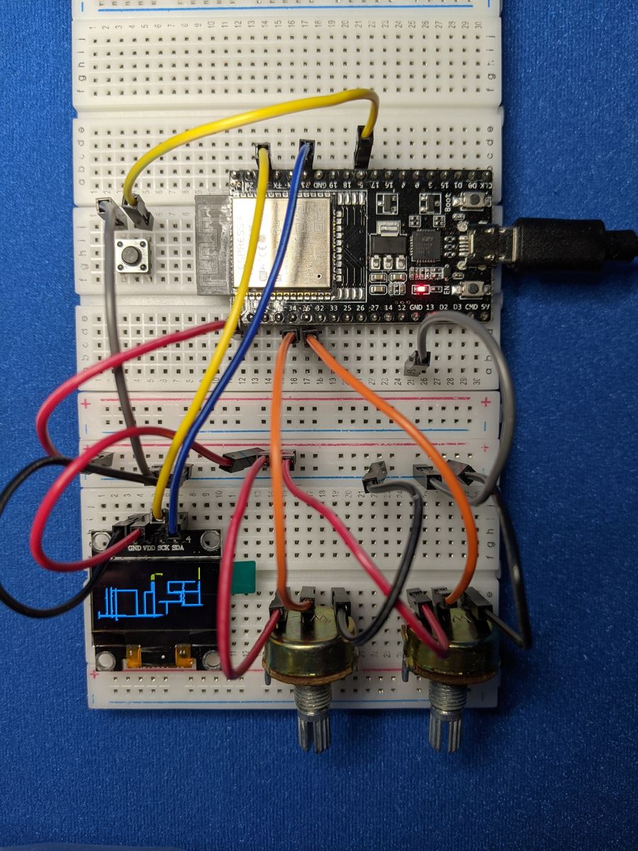 Etch-a-Sketch drawing on an OLED screen