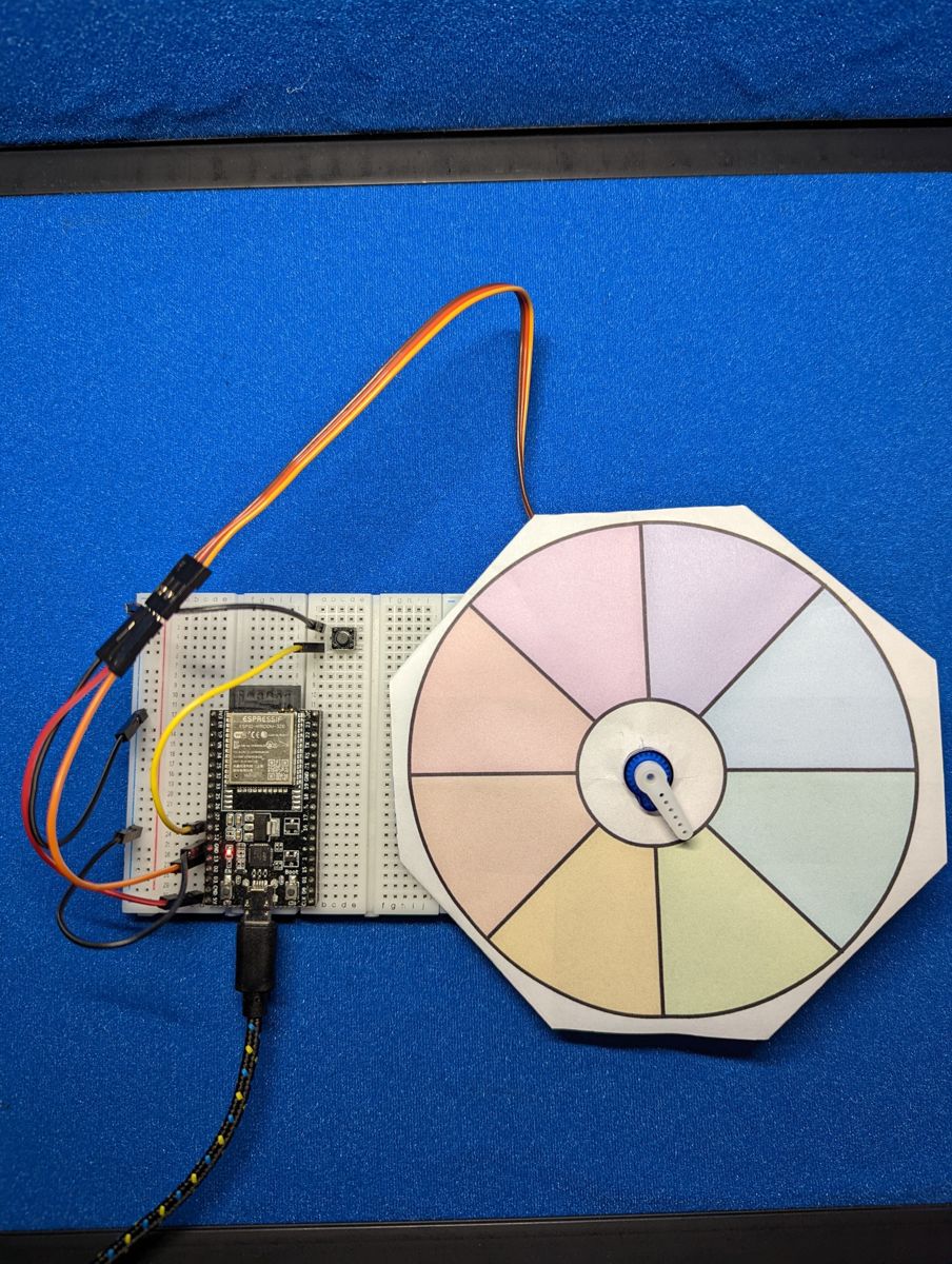 The pointer landing on a slice of the wheel